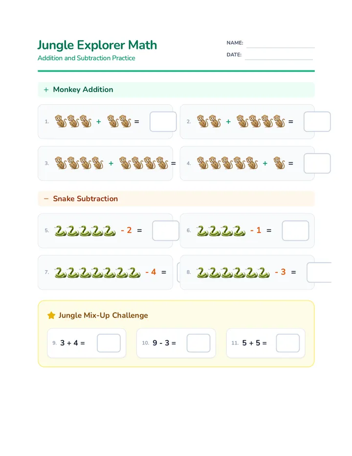 Jungle Explorer Worksheet