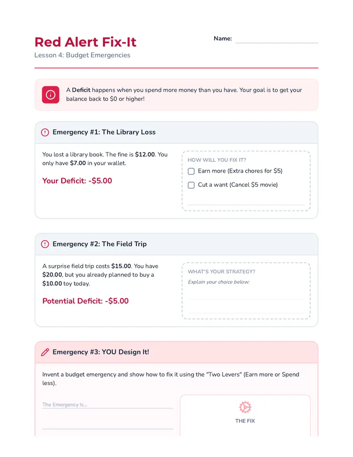 Red Alert Fix Worksheet