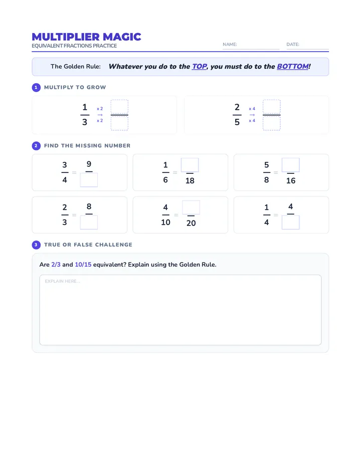 Multiplier Magic Worksheet