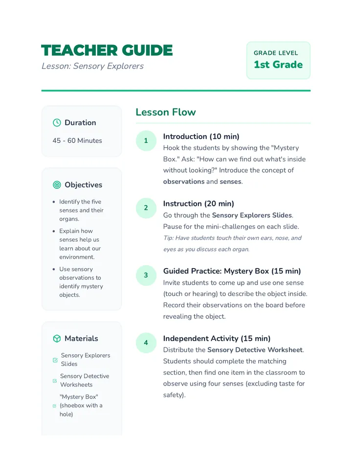 Sensory Explorers Teacher Guide