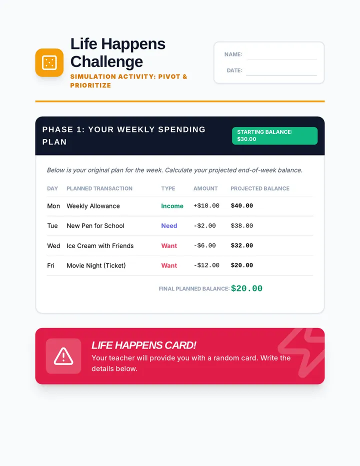Life Happens Challenge Worksheet