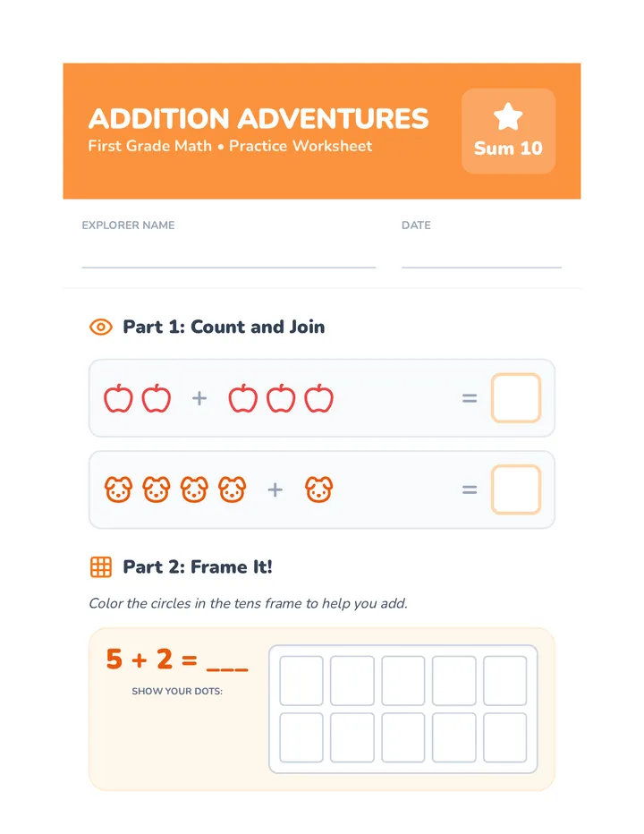 Addition Explorer Worksheet