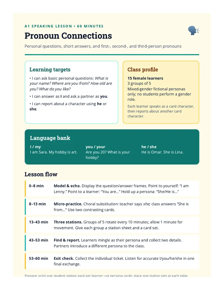 Pronoun Connections Teacher Guide