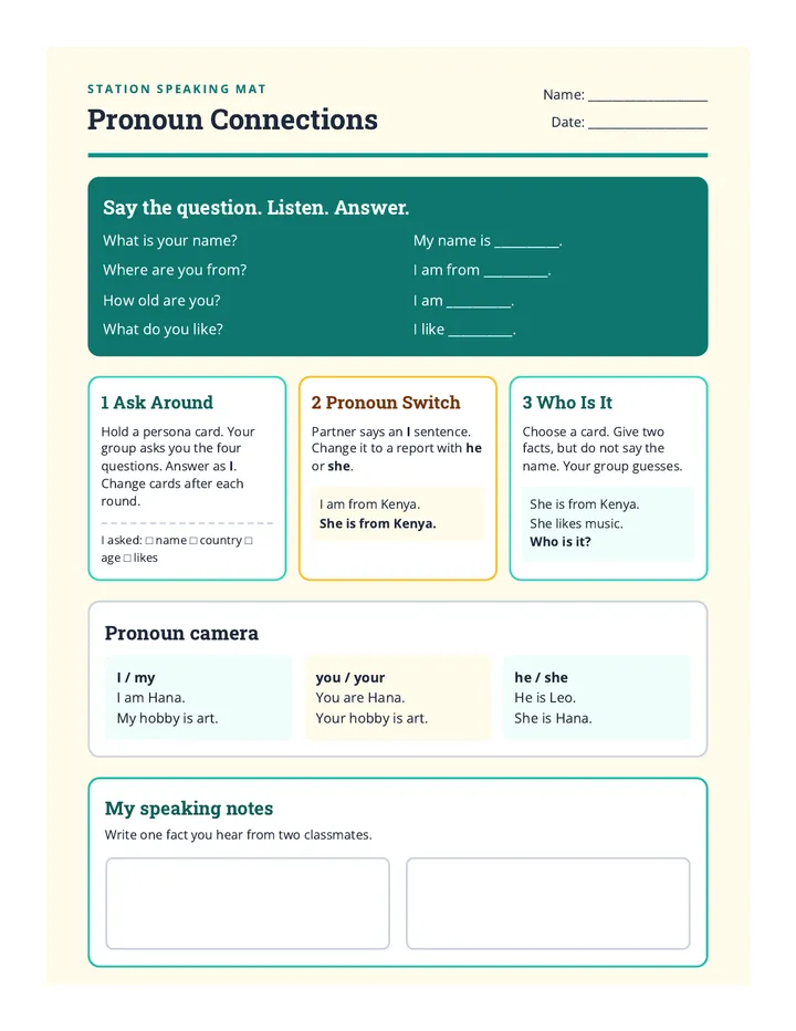 Pronoun Connections Station Pack