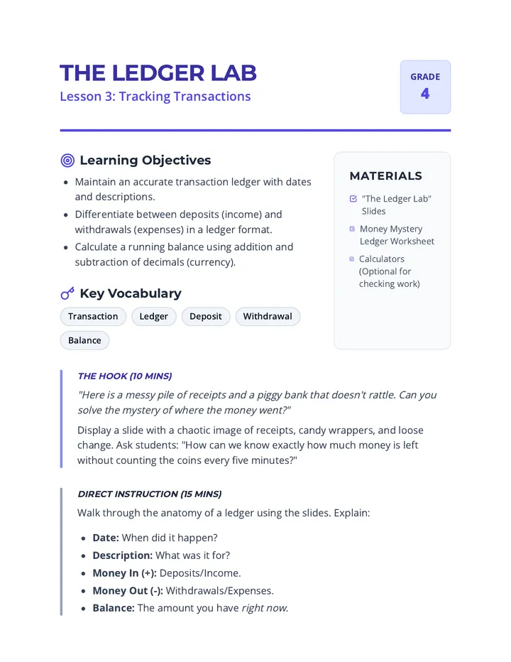 The Ledger Lab Teacher Guide