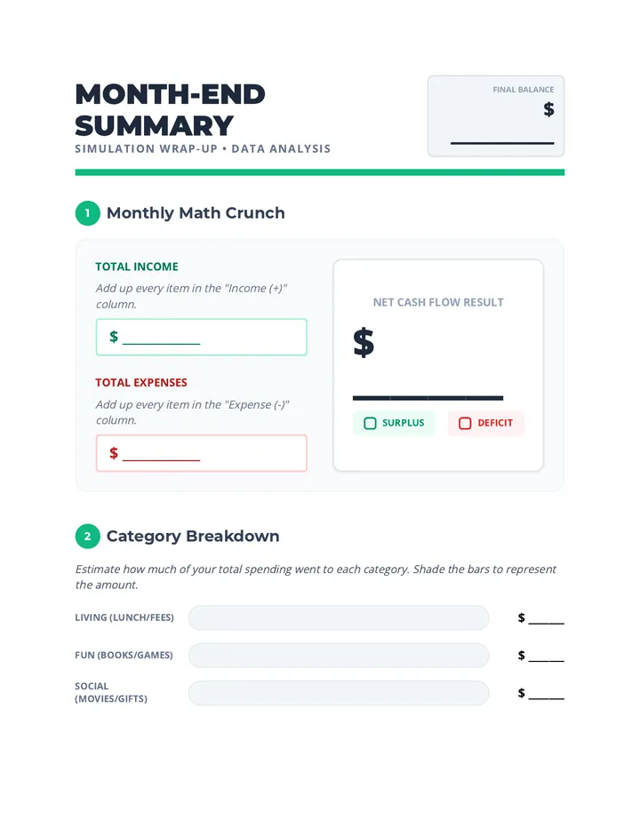 Month End Summary Worksheet