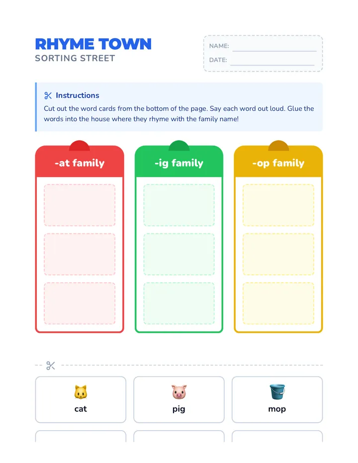 Rhyme Town Sorting Activity