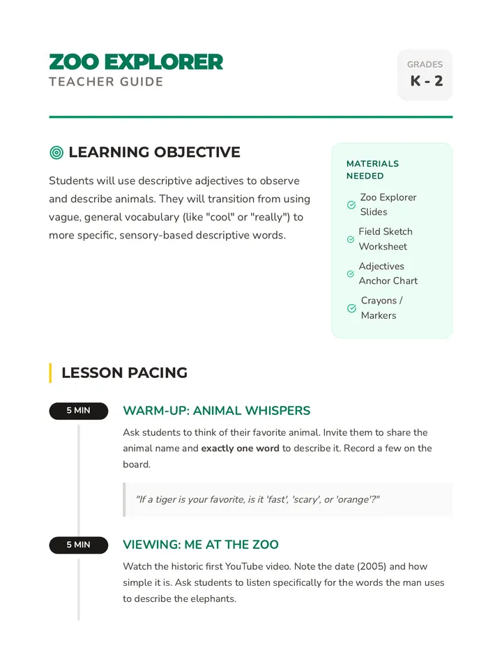 Zoo Explorer Teacher Guide