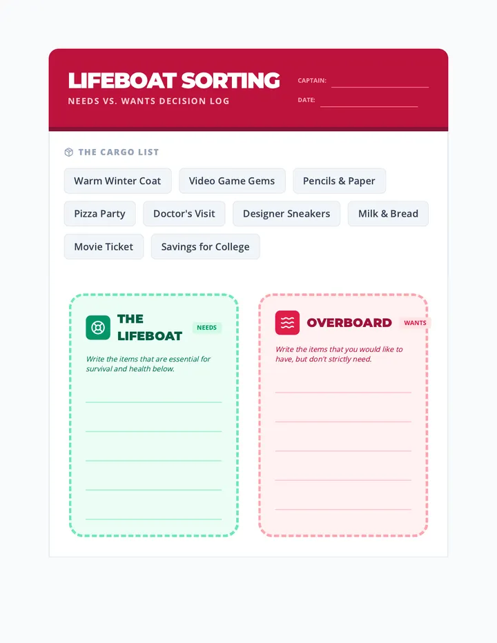 Lifeboat Sorting Worksheet