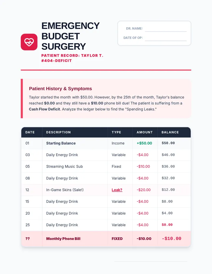 Budget Surgery Worksheet