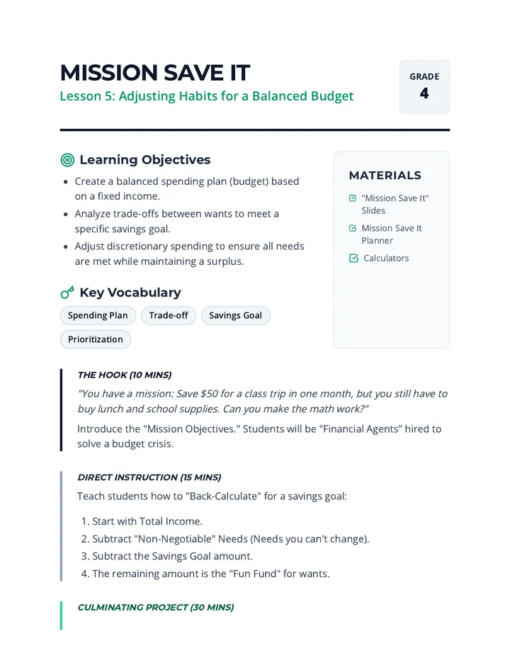 Mission Save It Teacher Guide