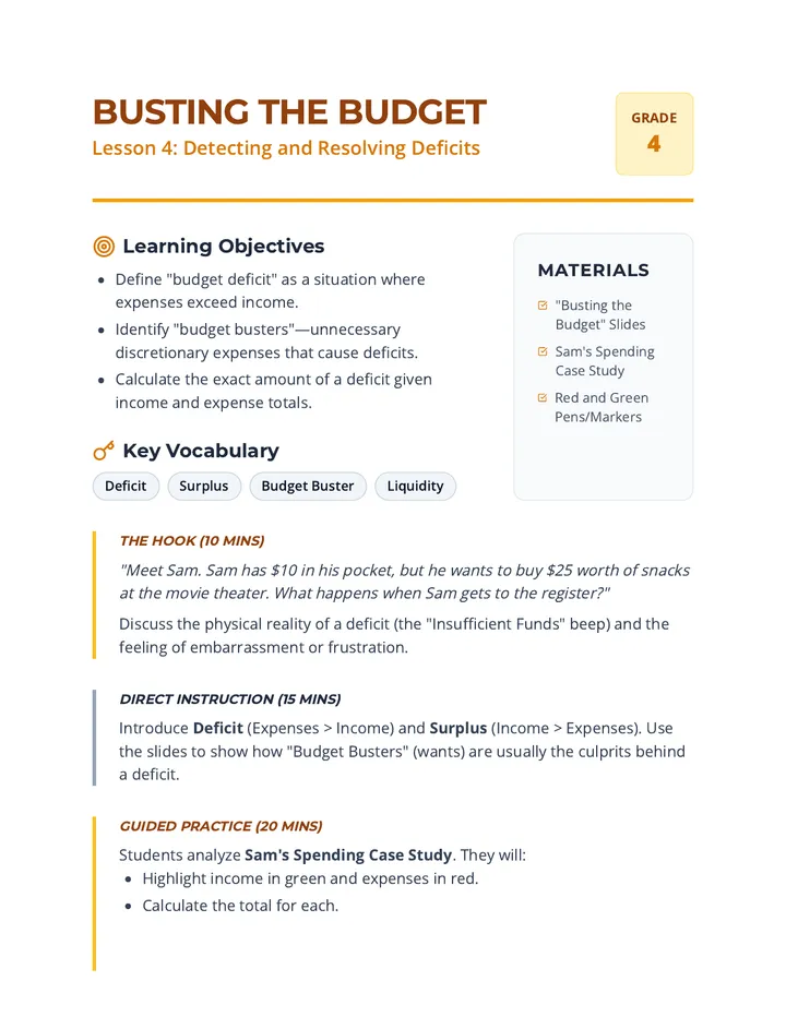 Busting the Budget Teacher Guide