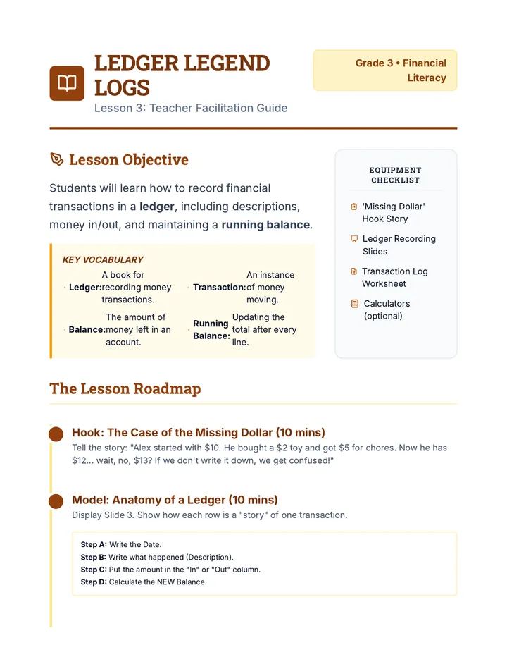 Ledger Recording Teacher Guide