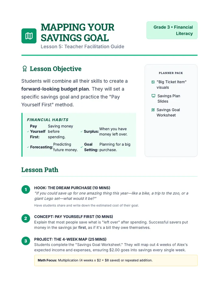 Savings Plans Teacher Guide