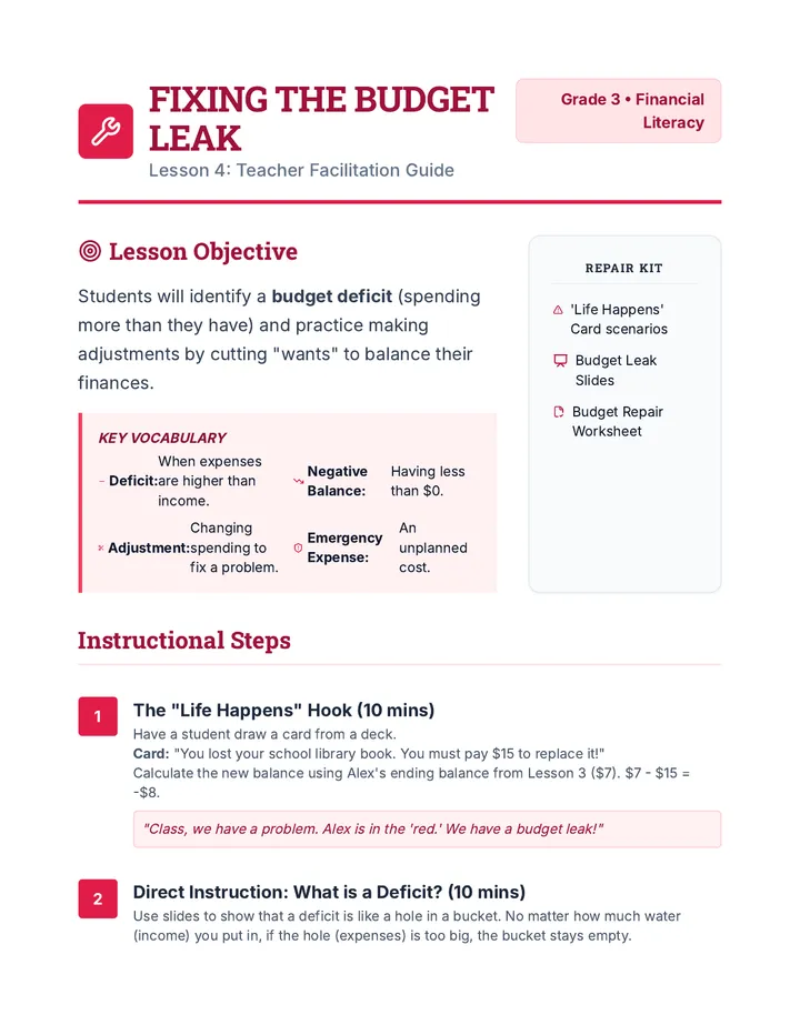 Fixing the Budget Leak Teacher Guide