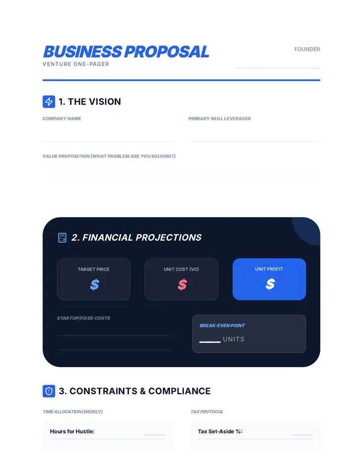 Business Proposal One Pager Worksheet