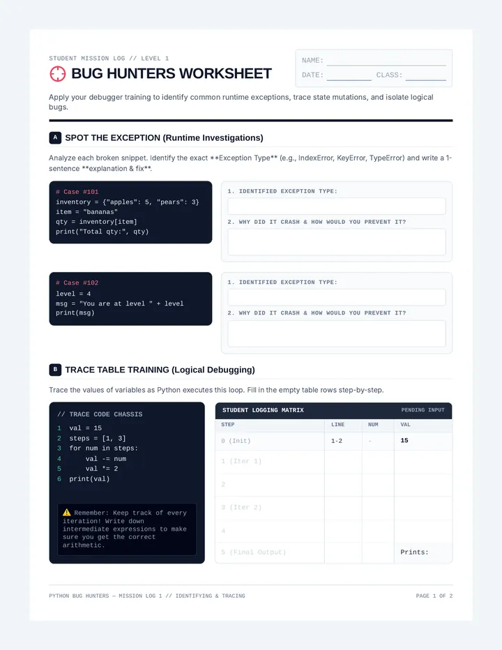 Bug Hunters Worksheet