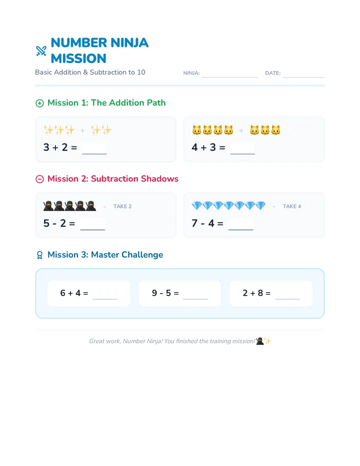 Number Ninja Mission Worksheet